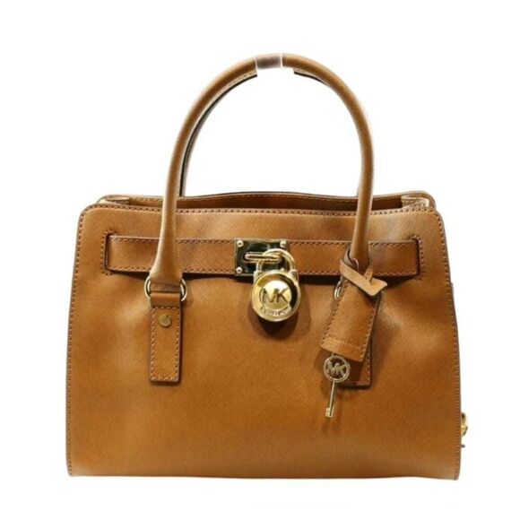 MICHAEL KORS Hamilton Traveler Large Leather Satchel | Tan Gold Hardware | Like - Picture 1 of 11